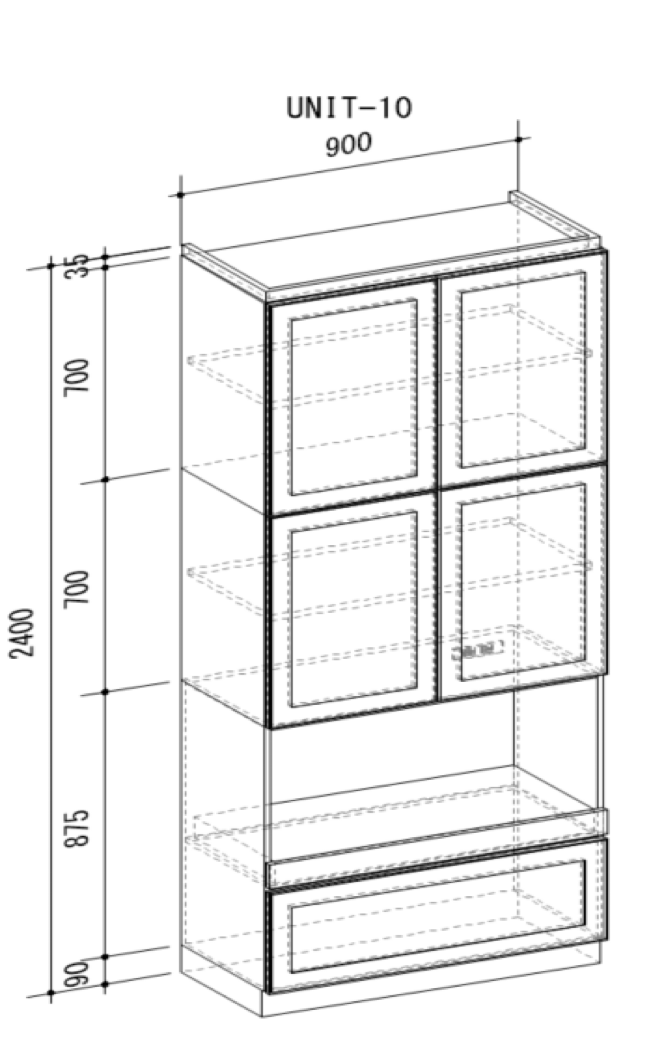 Cupboard with raised doors (Wise original frame design doors) and a 3-minute gloss urethane paint finish