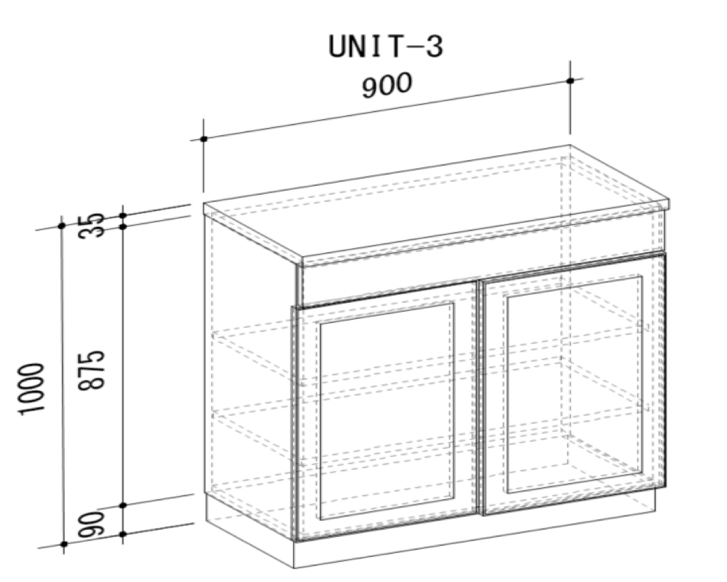 Cupboard with raised doors (Wise original frame design doors) and a 3-minute gloss urethane paint finish