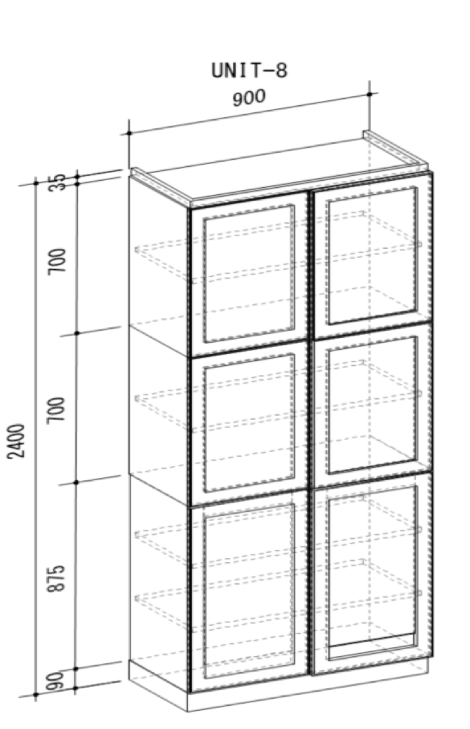 Cupboard with raised doors (Wise original frame design doors) and a 3-minute gloss urethane paint finish