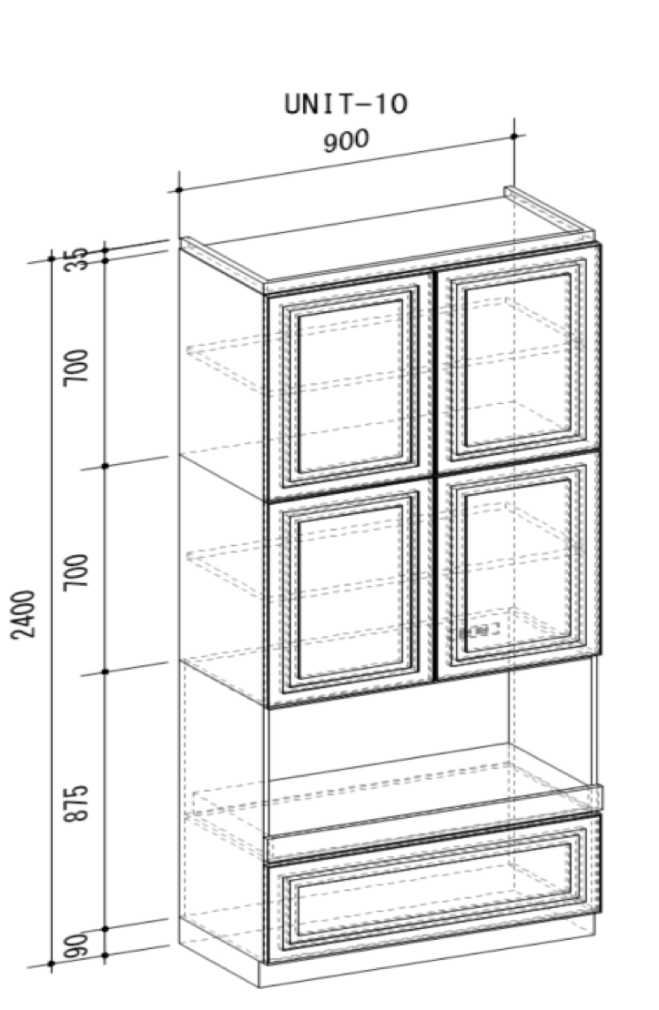 Cupboard with raised doors (Wise original frame design doors) and a 3-minute gloss urethane paint finish