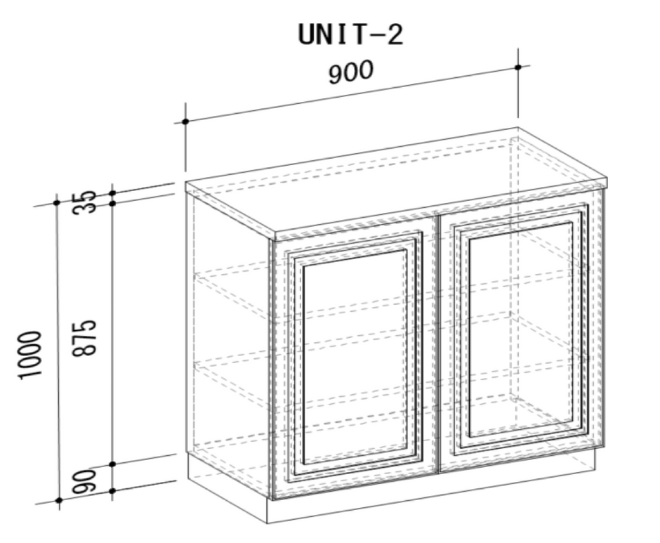 Cupboard with raised doors (Wise original frame design doors) and a 3-minute gloss urethane paint finish