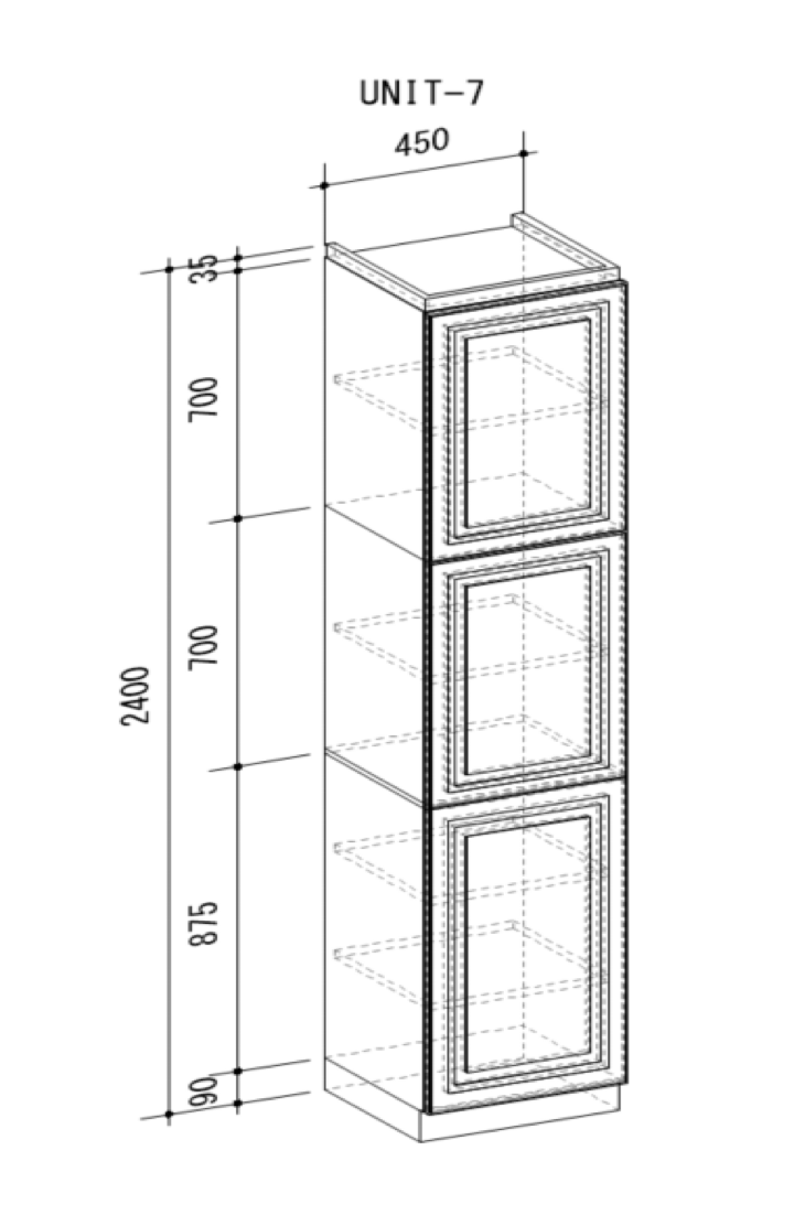 Cupboard with raised doors (Wise original frame design doors) and a 3-minute gloss urethane paint finish