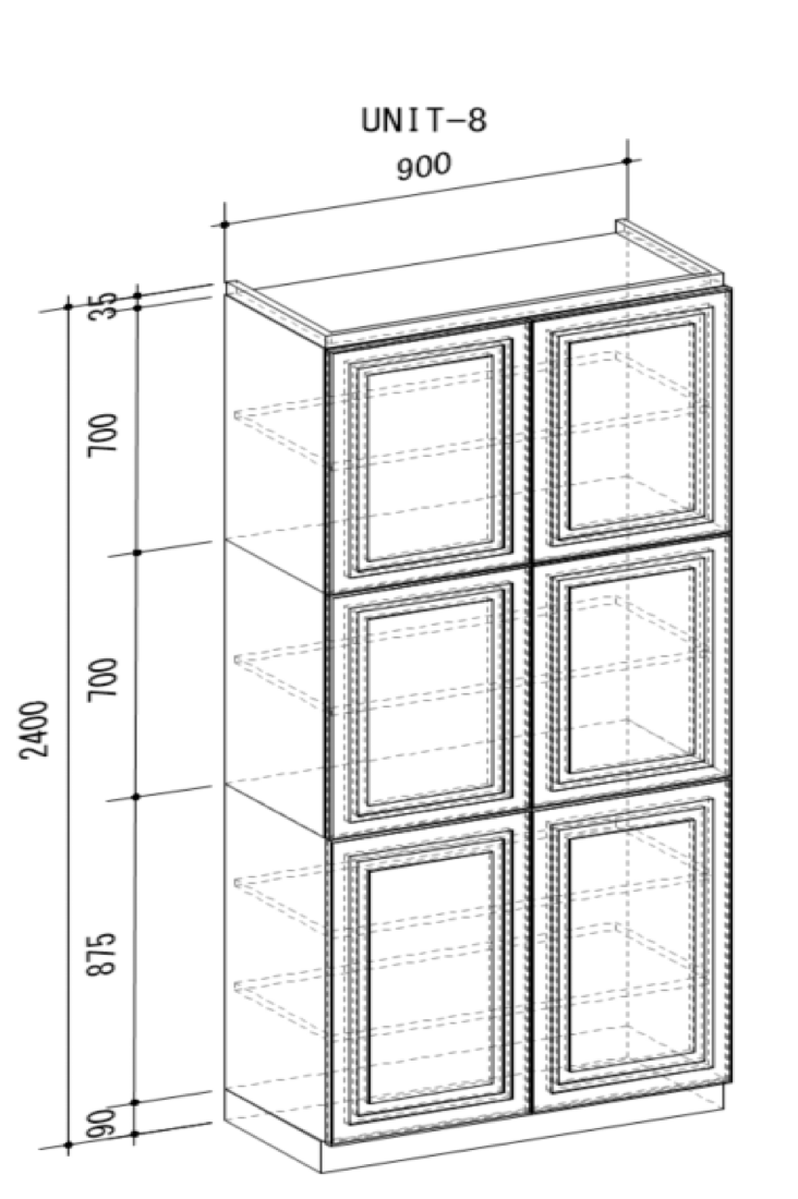 Cupboard with raised doors (Wise original frame design doors) and a 3-minute gloss urethane paint finish