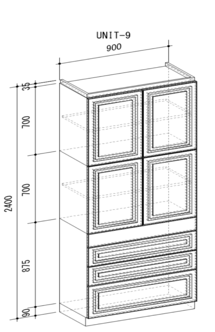 Cupboard with raised doors (Wise original frame design doors) and a 3-minute gloss urethane paint finish